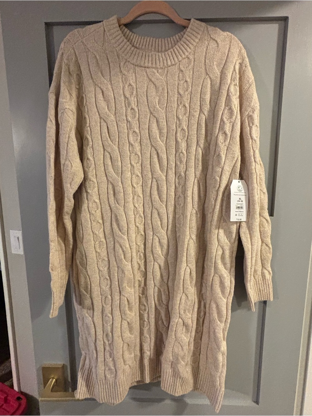 Time and Tru Cable Knit Midi Sweater Dress - Beige